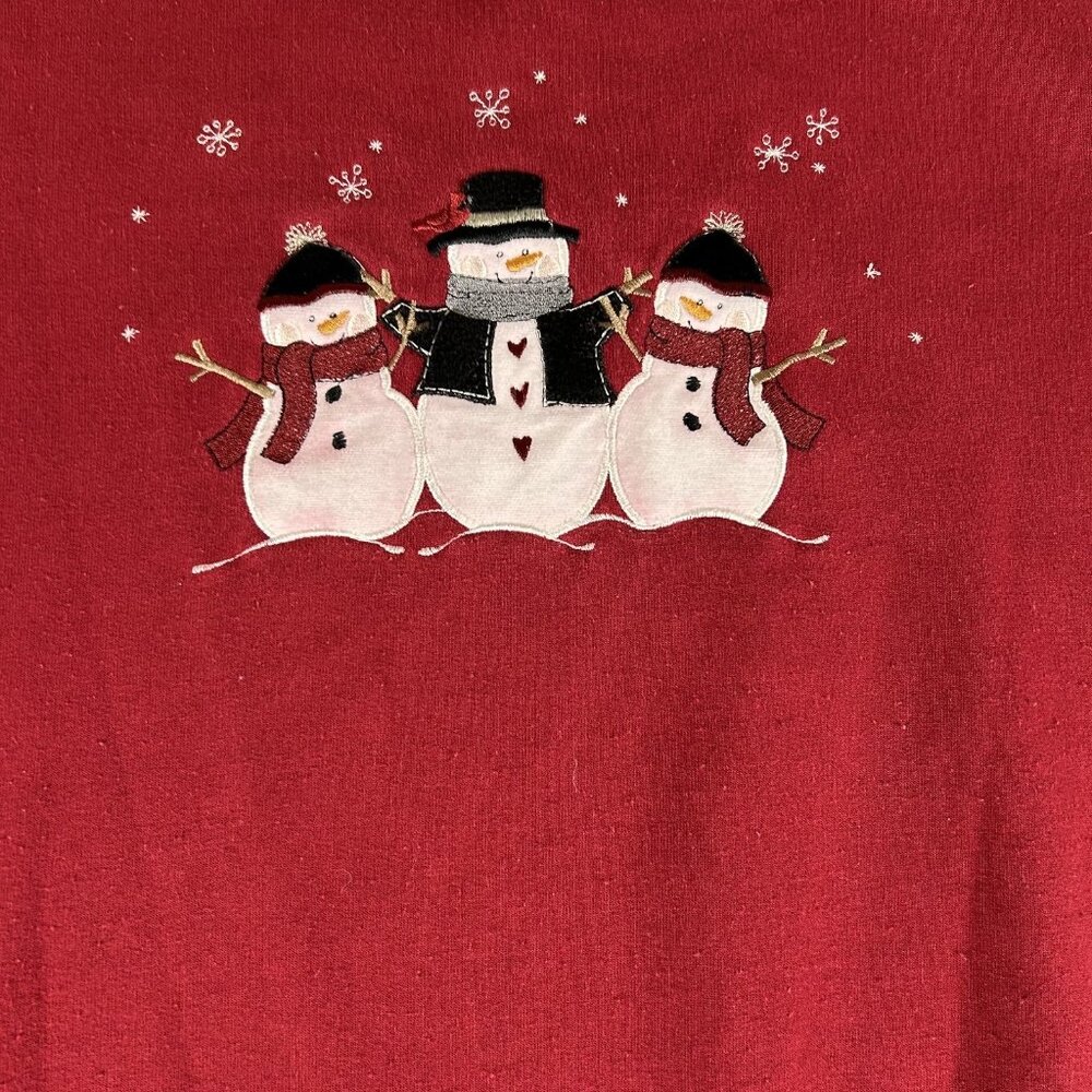 Vintage Top Stitch by Morning Sun Sweatshirt Size 2X Red Snowman Grandma Comfy - Picture 2 of 8